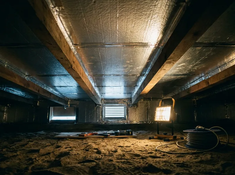 Vloerisolatie: aluminium gecacheerde isolatieplaten tegen de onderzijde van de begane grondvloer